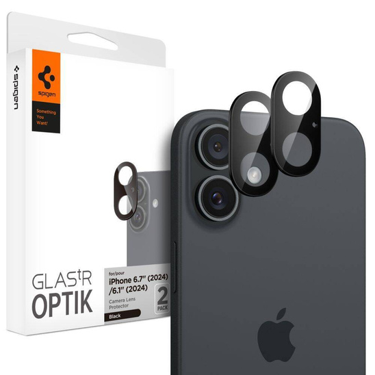 Szkło Hartowane na Aparat IPHONE 16 / 16 PLUS Spigen Optik Glas.tr Camera Protector 2-Pack czarne