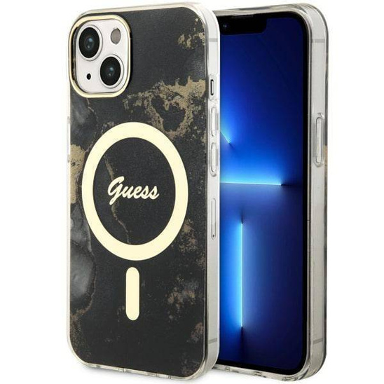 Original Case IPHONE 14 Guess Hardcase Golden Marble Collection MagSafe (UHMP14SHTMRSK) black