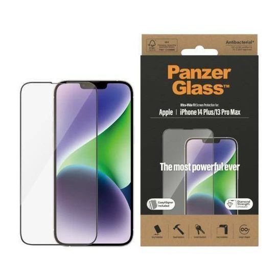 Tempered Glass 5D IPHONE 14 PLUS / 13 PRO MAX PanzerGlass Ultra-Wide Fit Screen Protection Antibacterial Easy Aligner Included (2785)