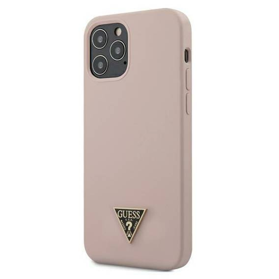 Oryginalne Etui IPHONE 12 PRO MAX Guess Hardcase Silicone Triangle Logo (GUHCP12LLSTMLP) jasny róż