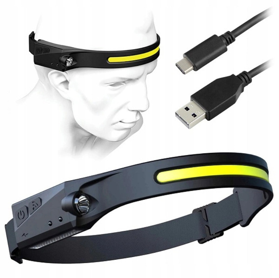 USB LED Headlamp / Rechargeable Headlight COB 1200mAh Black