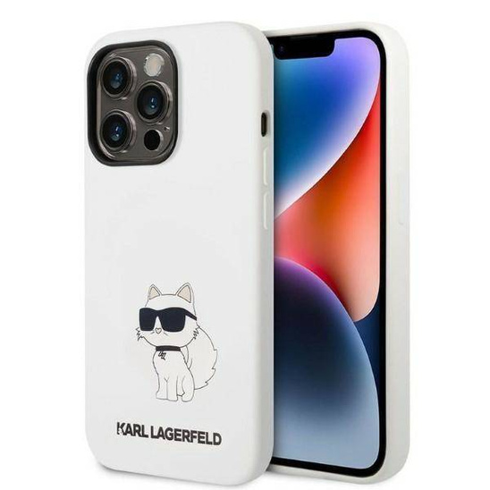 Case IPHONE 14 PRO Karl Lagerfeld Hardcase Silicone Choupette (KLHCP14LSNCHBCH) white
