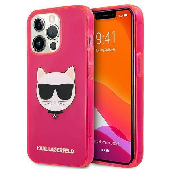 Original Case IPHONE 13 PRO MAX Karl Lagerfeld Hardcase Glitter Choupette Fluo (KLHCP13XCHTRP) pink