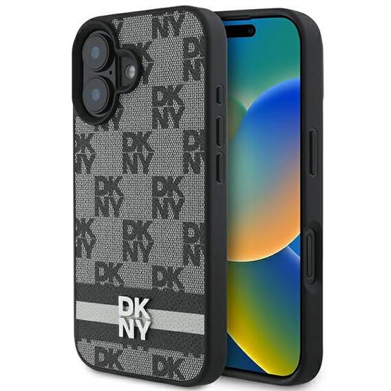 Original Case IPHONE 16 DKNY Hardcase Checkered Pattern & Printed Stripes (DKHCP16SPCPTSSK) black