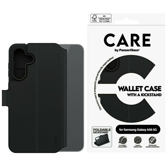 Oryginalne Etui SAMSUNG GALAXY A56 5G CARE by PanzerGlass Feature Wallet Kickstand czarne