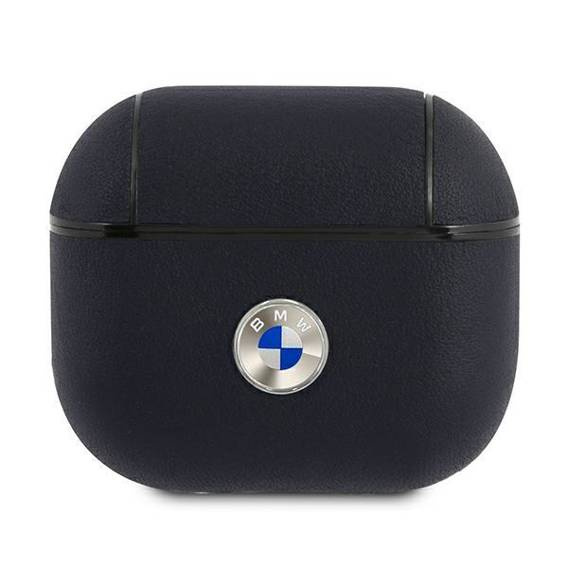 Original Case APPLE AIRPODS 3 BMW Cover Geniune Leather Silver Logo (BMA3SSLNA) navy blue