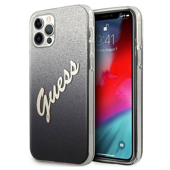 Original Case IPHONE 12 / 12 PRO 6,1" Guess Hardcase Glitter Gradient Script GUHCP12MPCUGLSBK black