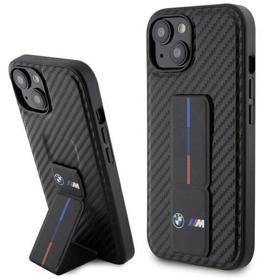 Original Case APPLE IPHONE 15 BMW Hardcase Grip Stand Smooth & Carbon (BMHCP15SGSPCCK) black