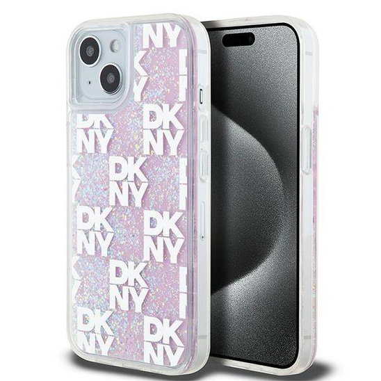 Oryginalne Etui IPHONE 13 / 14 / 15 DKNY Hardcase Liquid Glitter Multilogo (DKHCP15SLCPEPP) różowe