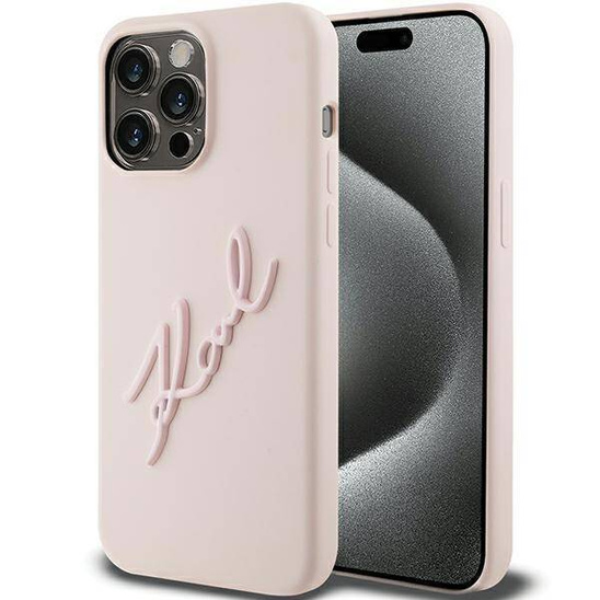 Original Case APPLE IPHONE 15 PRO MAX Karl Lagerfeld Hardcase Silicone Karl Script (KLHCP15XSKSBMCP) pink