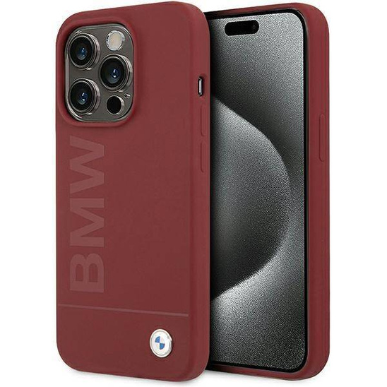 Original Case APPLE IPHONE 15 PRO BMW Hardcase Silicone Big Logo MagSafe (BMHMP15LSLBLRE) red