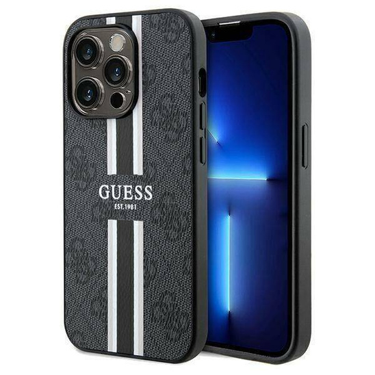 Oryginalne Etui APPLE IPHONE 15 PRO Guess Hardcase 4G Printed Stripes MagSafe (GUHMP15LP4RPSK) czarne