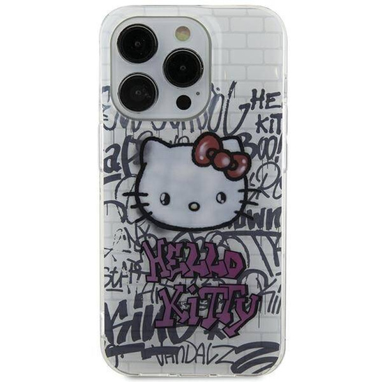 Original Case IPHONE 13 / 14 / 15 Hello Kitty Hardcase IML Kitty On Bricks Graffiti (HKHCP15SHDGPHT) white