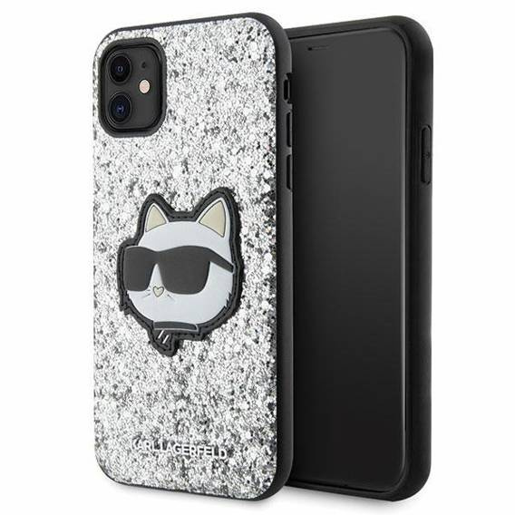 Original Case IPHONE 11 Karl Lagerfeld Hardcase Glitter Choupette Patch (KLHCN61G2CPS) silver