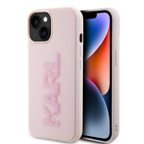 Oryginalne Etui APPLE IPHONE 15 Karl Lagerfeld Hardcase 3D Rubber Glitter Logo (KLHCP15S3DMBKCP) różowe