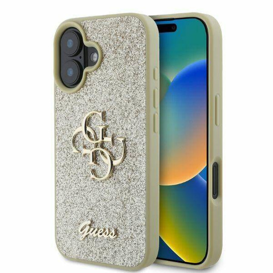 Original Case IPHONE 16 Guess Hardcase Fixed Glitter Big 4G (GUHCP16SHG4SGD) gold