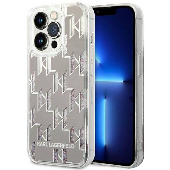 Oryginalne Etui IPHONE 14 PRO Karl Lagerfeld Hardcase Liquid Glitter Monogram (KLHCP14LLMNMS) srebrne