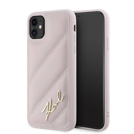 Original Case IPHONE 11 / XR Karl Lagerfeld Diagonal Quilted Script (KLHCN61PQDSMGP) pink