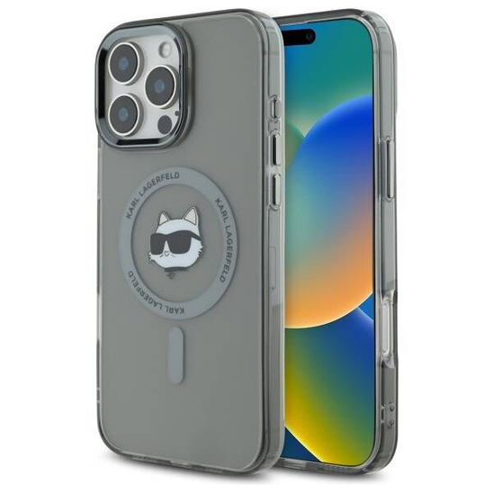 Original Case IPHONE 16 PRO MAX Karl Lagerfeld Hardcase IML Metal Choupette Head MagSafe (KLHMP16XHLSCHK) black