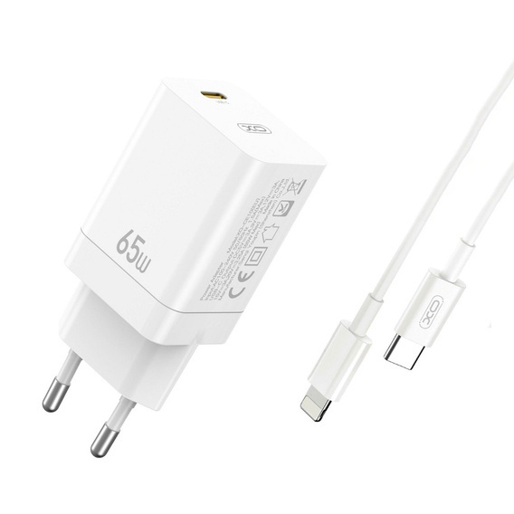 Wall Charger PD 65W 1xUSB-C + Cable USB-C - iPhone Lightning 1m XO CE10 white