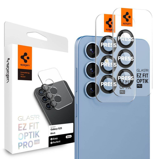 Camera Cover SAMSUNG GALAXY S25 Spigen Optik Pro HD Glas.tr "EZ Fit" Camera Protector 2-pack black