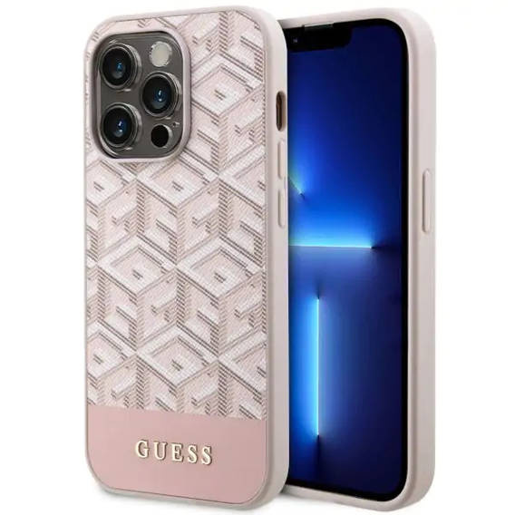 Oryginalne Etui IPHONE 14 PRO Guess Hardcase GCube Stripes MagSafe (GUHMP14LHGCFSEP) różowe