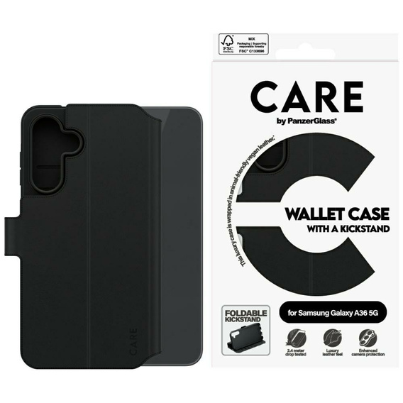 Oryginalne Etui SAMSUNG GALAXY A36 5G CARE by PanzerGlass Feature Wallet Kickstand czarne
