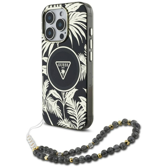 Original Case IPHONE 16 PRO Guess Palm Trees Triangle Pearl Strap MagSafe black