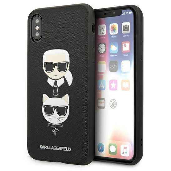 Original Case IPHONE X / XS Karl Lagerfeld Hardcase Saffiano Ikonik Karl&Choupette Head (KLHCPXSAKICKCBK) black