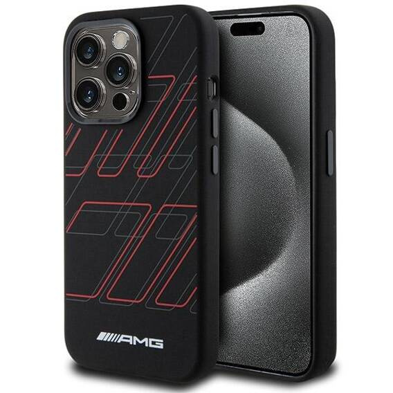 Original Case APPLE IPHONE 15 PRO AMG Hardcase Silicone Large Rhombuses Pattern MagSafe (AMHMP15L23SSPK) black