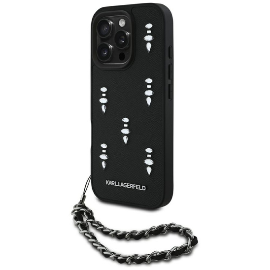Oryginalne Etui IPHONE 16 PRO MAX Karl Lagerfeld Saffiano Crystals w/Chain czarne