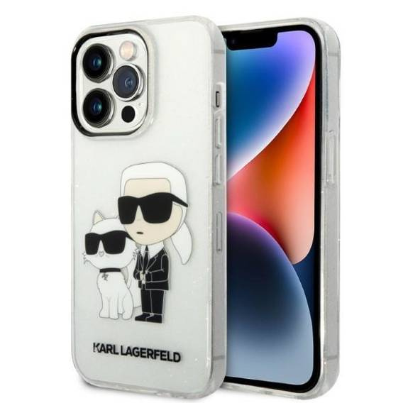 Original Case IPHONE 14 PRO MAX Karl Lagerfeld Hardcase IML GLIT NFT Karl&Choupette (KLHCP14XHNKCTGT) transparent