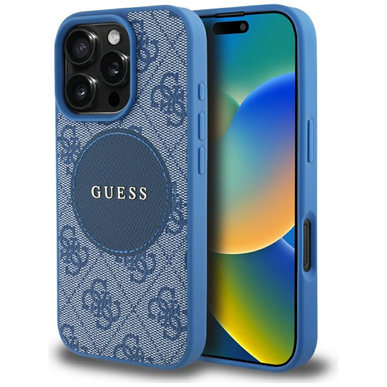 Oryginalne Etui IPHONE 16 PRO MAX Guess 4G Circle Classic Logo MagSafe niebieskie