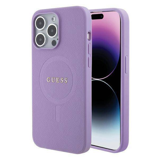Oryginalne Etui APPLE IPHONE 15 PRO Guess Hardcase Saffiano MagSafe (GUHMP15XPSAHMCU) fioletowe