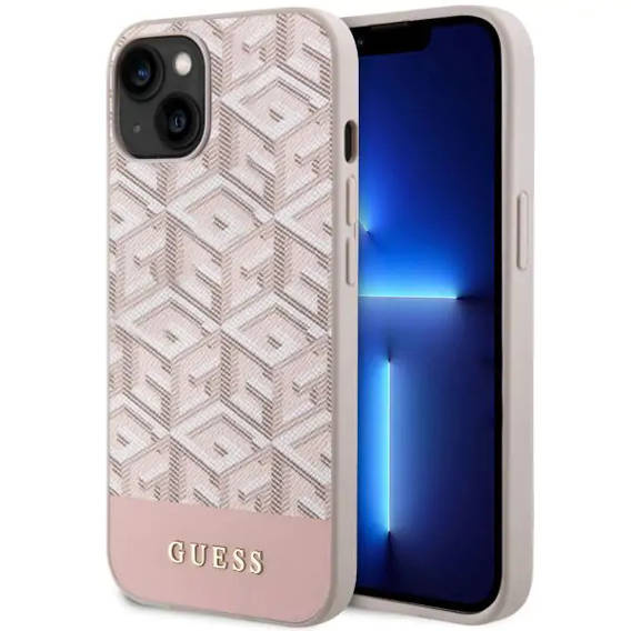 Original Case IPHONE 14 Guess Hardcase GCube Stripes MagSafe (GUHMP14SHGCFSEP) pink