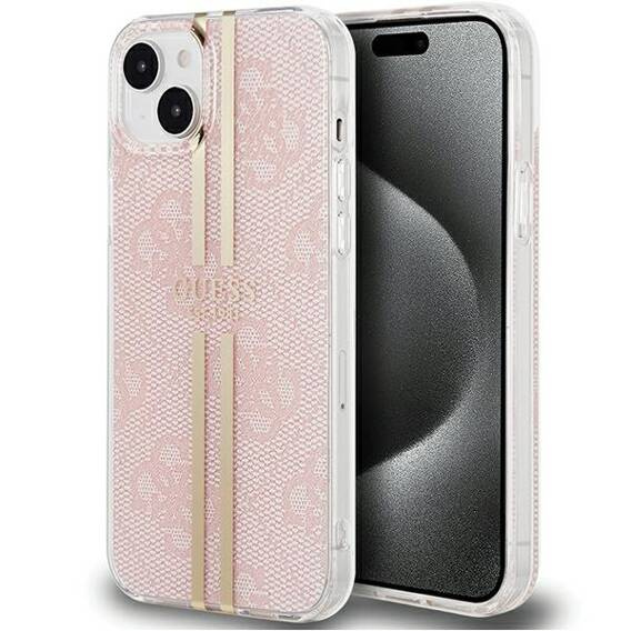 Original Case IPHONE 14 PLUS / 15 PLUS Guess Hardcase IML 4G Gold Stripe (GUHCP15MH4PSEGP) pink