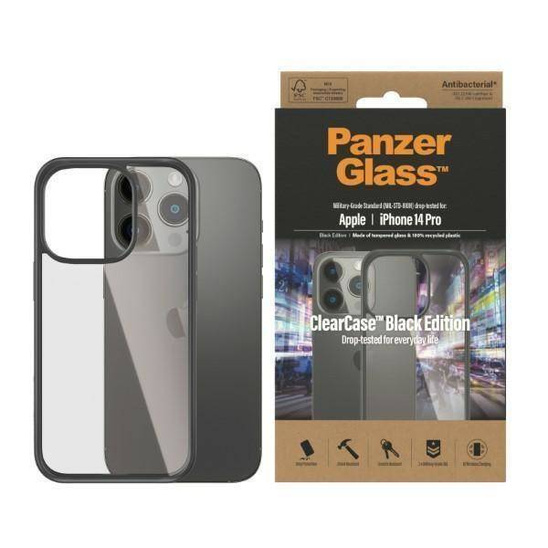 Case IPHONE 14 PRO PanzerGlass ClearCase Antibacterial (0406) black