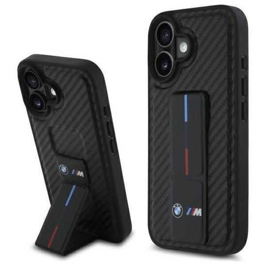 Original Case IPHONE 16 BMW Hardcase M Grip Stand Smooth and Carbon (BMHCP16SGSPCCK) black