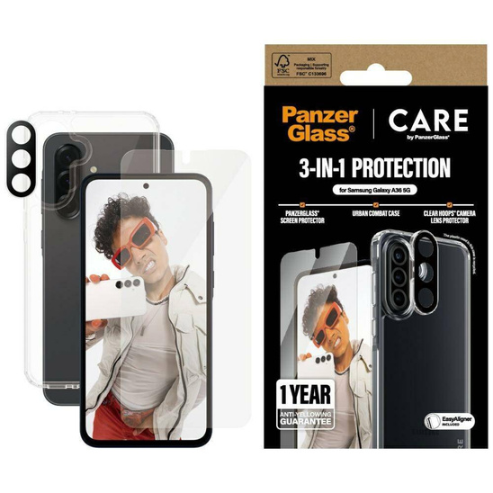 Zestaw 3w1 SAMSUNG GALAXY A36 5G Etui + Szkło hartowane + Szkło na obiektyw CARE by PanzerGlass Flagship transparentne