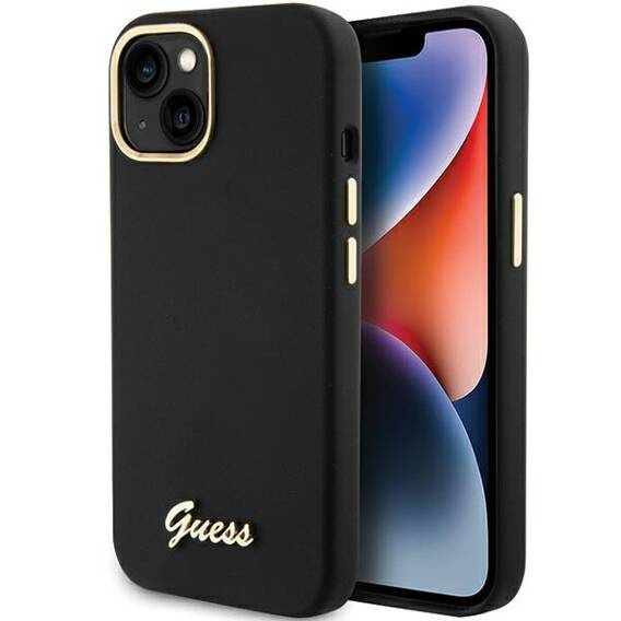 Oryginalne Etui APPLE IPHONE 15 Guess Hardcase Silicone Script Metal Logo & Frame (GUHCP15SSMBSLK) czarne
