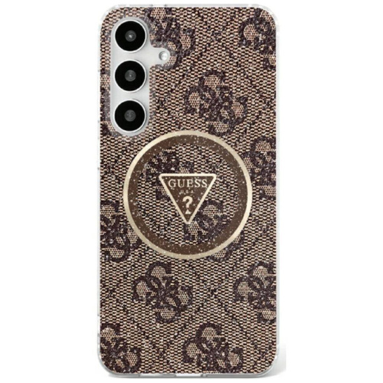 Case SAMSUNG GALAXY S25 Guess 4G Glitter Triangle Buttons MagSafe brown