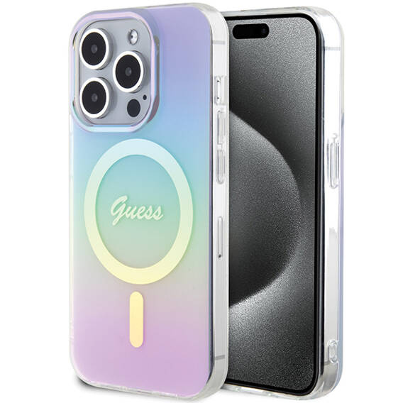 Original Case APPLE IPHONE 15 PRO Guess Hardcase IML Iridescent MagSafe (GUHMP15LHITSU) purple