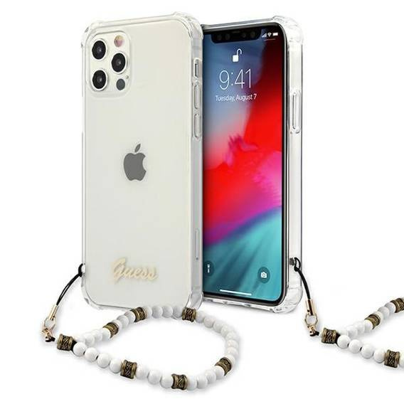 Original Case IPHONE 12 / 12 PRO Guess Hardcase White Pearl (GUHCP12MKPSWH) transparent