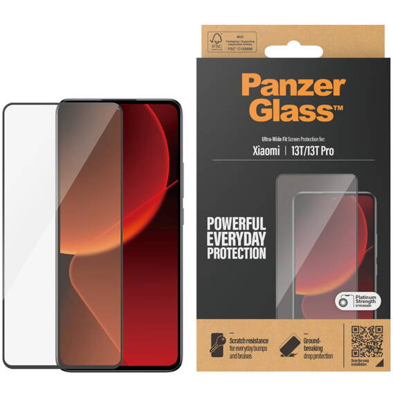 Szkło Hartowane 5D XIAOMI 13T / 13T PRO PanzerGlass Ultra-Wide Fit Screen Protection Antibacterial czarne