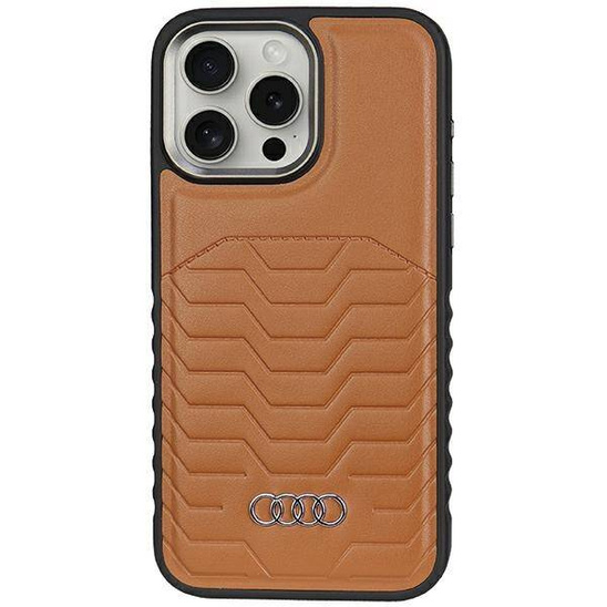 Oryginalne Etui APPLE IPHONE 15 PRO Audi Synthetic Leather MagSafe (AU-TPUPCMIP15P-GT/D3-BN) brązowe