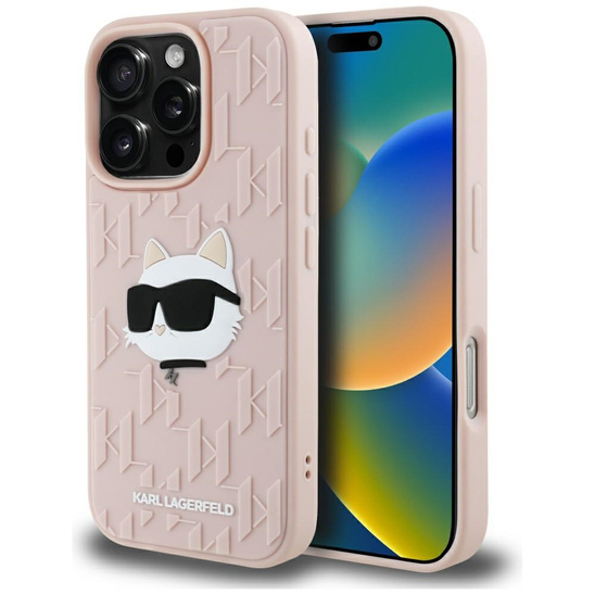 Oryginalne Etui IPHONE 16 PRO MAX Karl Lagerfeld 3D Rubber Monogram & Choupette różowe