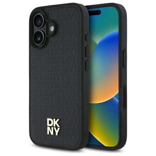 Original Case IPHONE 16 DKNY Hardcase Repeat Pattern Stack Logo MagSafe (DKHMP16SPSHRPSK) black