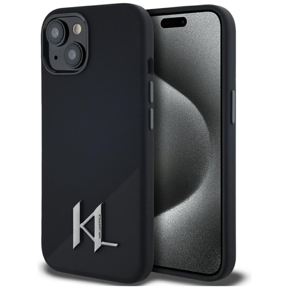 Original Case IPHONE 15 Karl Lagerfeld Hardcase Silicone Shadow Metal Initial MagSafe black