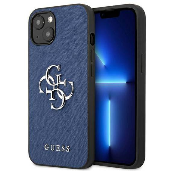 Original Case IPHONE 13 MINI Guess Hardcase Saffiano 4G Metal Logo (GUHCP13SSA4GSBL) blue