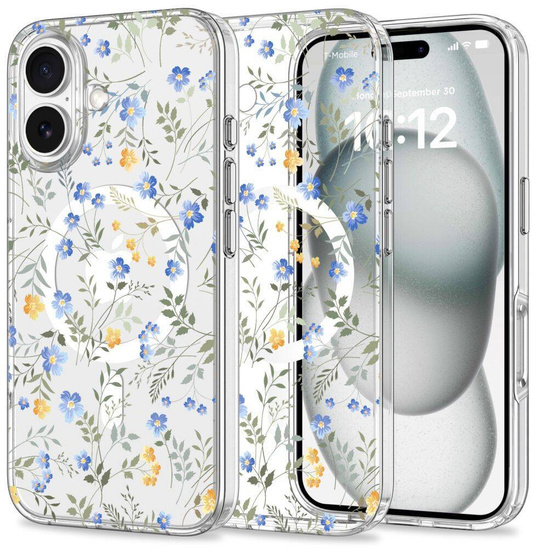 Case IPHONE 16 Tech-Protect MagMood MagSafe Spring Flowers transparent